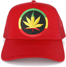 RGY Marijuana Leaf Rasta Circle Iron on Embroidered Patch Adjustable Trucker Cap - Black