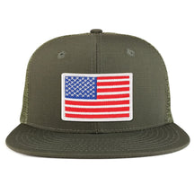 White American Flag Iron on Patch Flat Bill Ripstop Trucker Mesh Cap