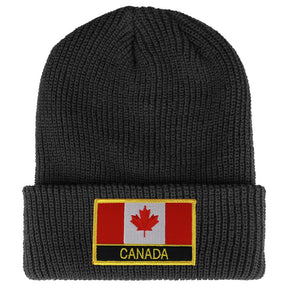 Armycrew Canada Flag Embroidered Patch Winter Ribbed Cuffed Knit Beanie