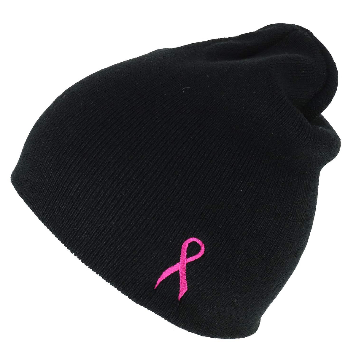 Armycrew Made in USA Small Breast Cancer Ribbon Side Embroidered Short Beanie