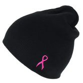 Armycrew Made in USA Small Breast Cancer Ribbon Side Embroidered Short Beanie