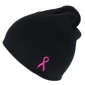 Armycrew Made in USA Small Breast Cancer Ribbon Side Embroidered Short Beanie
