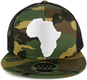 Armycrew Solid White African Map Embroidered Patch Camo Flat Bill Snapback Mesh Cap