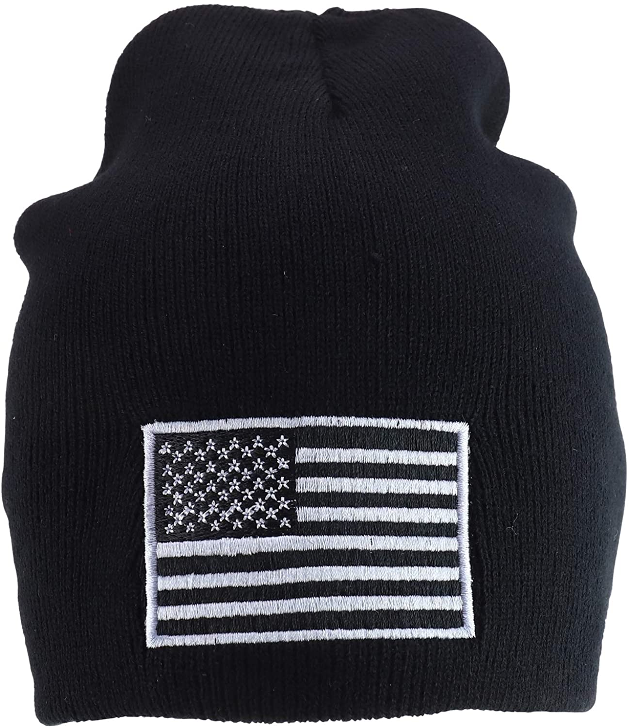 Rapid Dominance USA Subdued Grey American Flag Embroidered Short Beanie Hat