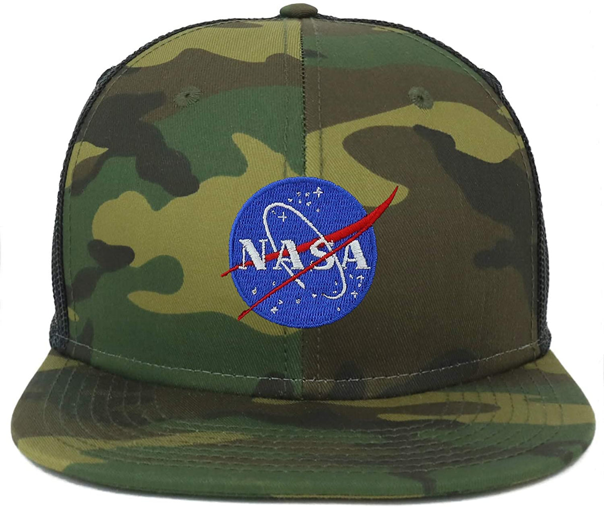 Armycrew Oversize XXL NASA Small Insignia Logo Patch Camouflage Flatbill Mesh Snapback Cap