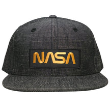 Armycrew NASA Worm Gold Text Embroidered Patch Washed Denim Snapback Cap - Black