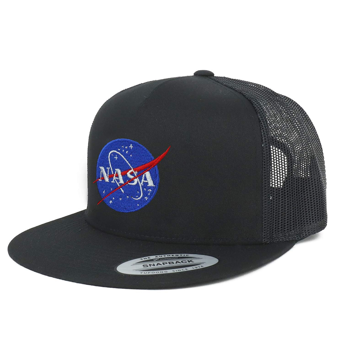 Armycrew Flexfit Oversize XXL NASA Insignia Logo Embroidered 5 Panel Flatbill Snapback Mesh Cap