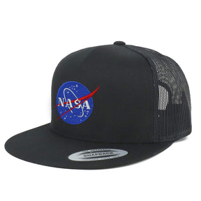 Armycrew Flexfit Oversize XXL NASA Insignia Logo Embroidered 5 Panel Flatbill Snapback Mesh Cap
