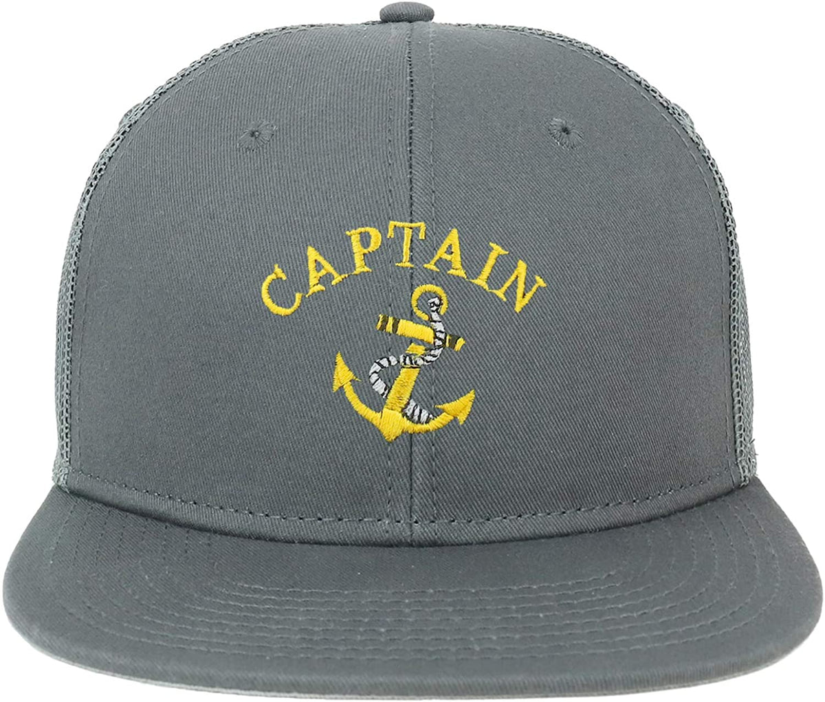Armycrew Oversize XXL Captain Anchor Logo Embroidered Flatbill Mesh Snapback Cap