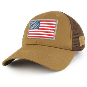 US American Flag Original with Grey Border Embroidered Patch Low Crown Adjustable Tactical Mesh Cap