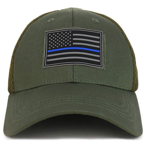 Armycrew Thin Blue Line American Flag 3D Rubber Tactical Patch Air Mesh Flex Cap