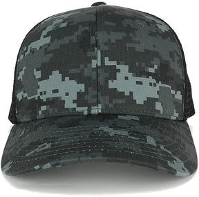 Camo Multi-Color Blank Curve Bill Adjustable Mesh Trucker Cap - NTG-Black