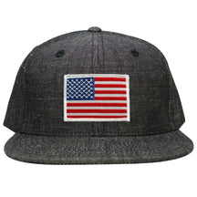 Washed Denim USA American Flag Embroidered Iron on Patch Snapback - BLK - Black Grey