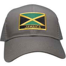 Jamaica and Text Embroidered Iron On Gold Border Flag Patch Adjustable Mesh Trucker Cap