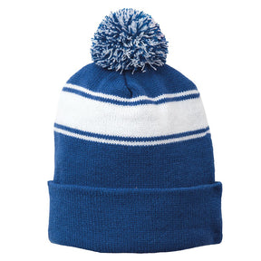 Armycrew Two Tone Stripe Acrylic Winter Pom Pom Beanie Hat