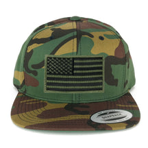 Flexfit Patriotic American Flag Patch Flat Bill Snapback Cap - Camo