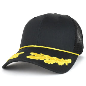 Armycrew Captain Oak Leaf Embroidered Trucker Mesh Cap with Yellow Rope