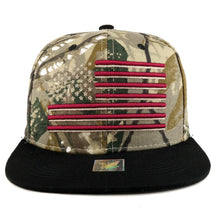 Armycrew USA American Flag Embroidered Flat Bill Snapback Cap - Black Black