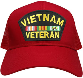 Military Vietnam Veteran Large Embroidered Iron on Patch Adjustable Mesh Trucker Cap