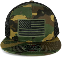 Armycrew USA American Flag Embroidered Patch Camo Snapback Mesh Cap - CAMO Black
