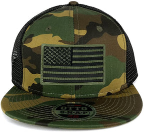 Armycrew USA American Flag Embroidered Patch Camo Snapback Mesh Cap - CAMO Black