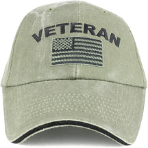 Armycrew Veteran USA Flag Embroidered Structured Cotton Baseball Cap