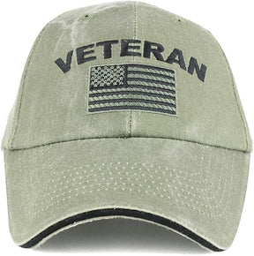 Armycrew Veteran USA Flag Embroidered Structured Cotton Baseball Cap
