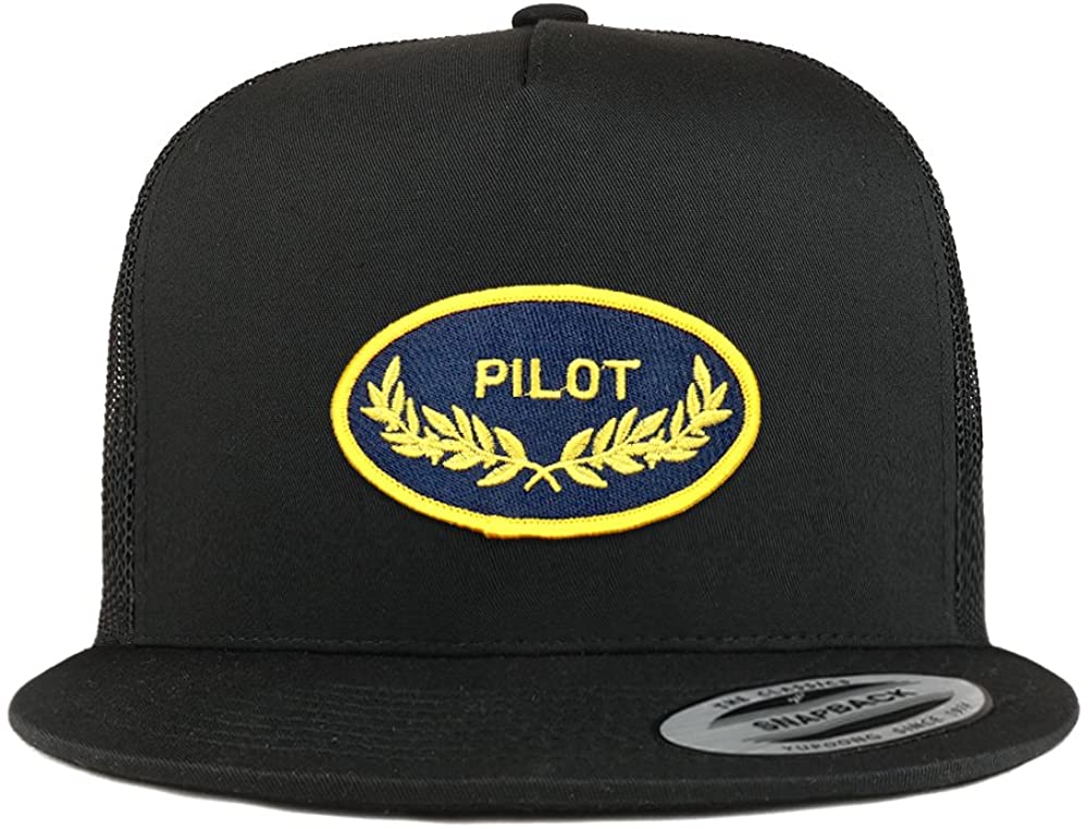 Armycrew 5 Panel Pilot Oak Leaf Oval Embroidered Patch Flatbill Mesh Snapback