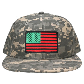 Armycrew Flat Bill Digital Camo American Flag Patch Snapback Cap - ACU - Black Grey