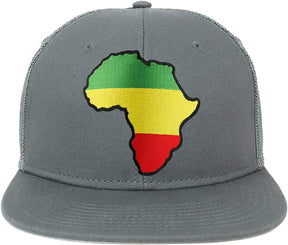 Armycrew Oversize XXL Solid Green Yellow Red Africa Map Patch Flatbill Mesh Snapback Cap - Black - 2XL
