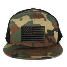US American Flag Iron on Patch Flat Bill Camo Snapback Trucker Cap - WWB - Black Grey