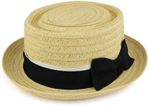 Boater Pork Pie Paper Straw Hat with Black Ribbon Band