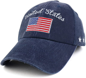 United States and Flag Embroidered Cotton Pigment Dyed Baseball Cap
