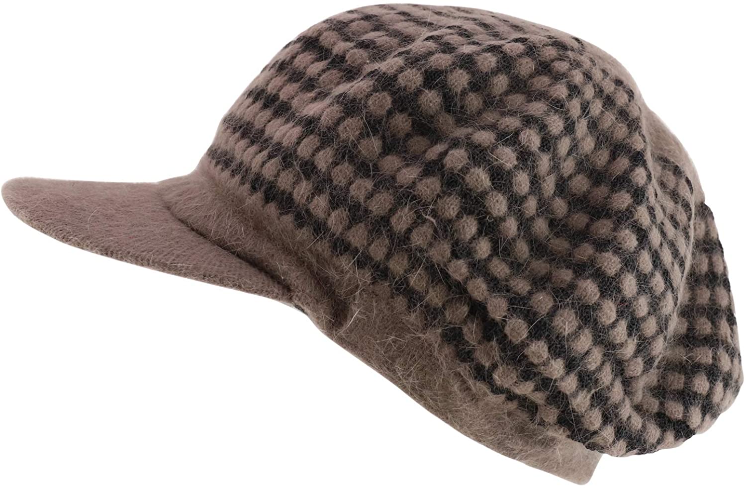 Armycrew Dotted Patterned Angora Fur Mohair Beanie Hat with Visor