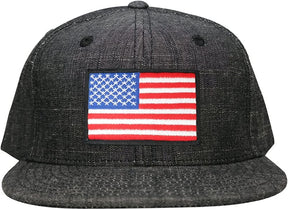 Washed Denim USA American Flag Embroidered Iron on Patch Snapback - BLK - Black Grey