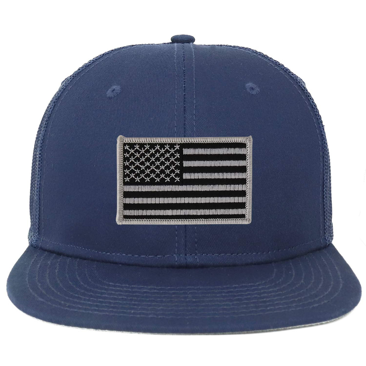 Armycrew Oversize XXL Black Grey USA Flag Patch Flatbill Mesh Snapback Cap - Black - 2XL