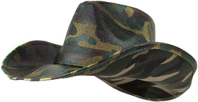 Armycrew Woodland Camouflage Print Western Paper Straw Cowboy Hat