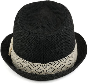 Colorful Paper Straw Fedora Hat with Lace Band