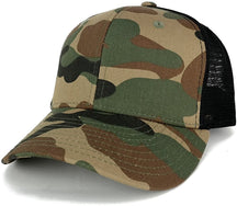 Camo Multi-Color Blank Curve Bill Adjustable Mesh Trucker Cap - NTG-Black