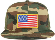 Yellow American Flag Iron on Patch Flat Bill Ripstop Trucker Mesh Cap
