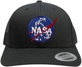 Flexfit NASA Insignia Logo Embroidered Patch Snapback Trucker Mesh Cap - Black