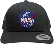 Flexfit NASA Insignia Logo Embroidered Patch Snapback Trucker Mesh Cap - Black