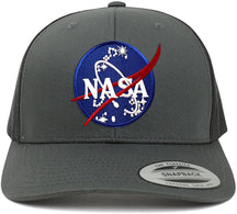 Flexfit NASA Insignia Logo Embroidered Patch Snapback Trucker Mesh Cap - Black