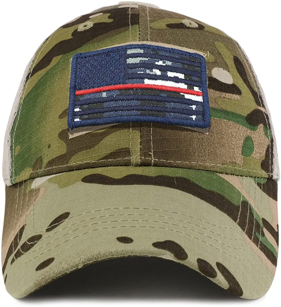 Armycrew USA Navy Thin Red Flag Tactical Patch Cotton Adjustable Trucker Cap