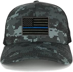 Armycrew US American Flag Embroidered Patch Adjustable Camo Trucker Cap - NTG-Black - Black Grey