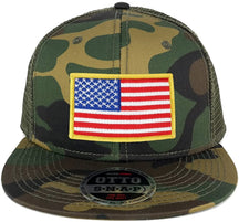 Armycrew USA American Flag Embroidered Patch Snapback Camo Mesh Cap - Camo Olive