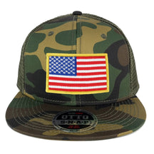 Armycrew USA American Flag Embroidered Patch Camo Snapback Mesh Cap - CAMO Olive