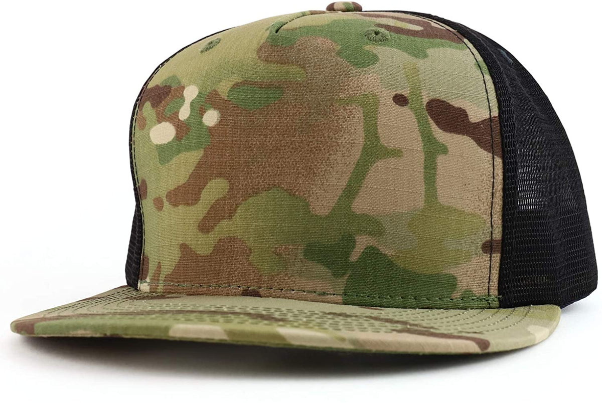 Armhycrew 5 Panel Flat Bill Ripstop Authentic Multicam Mesh Back Trucker Cap