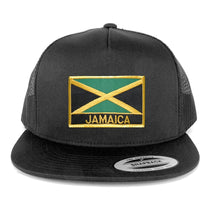 Flexfit 5 Panel Jamaica Flag with Text Embroidered Patch Snapback Mesh Back Cap