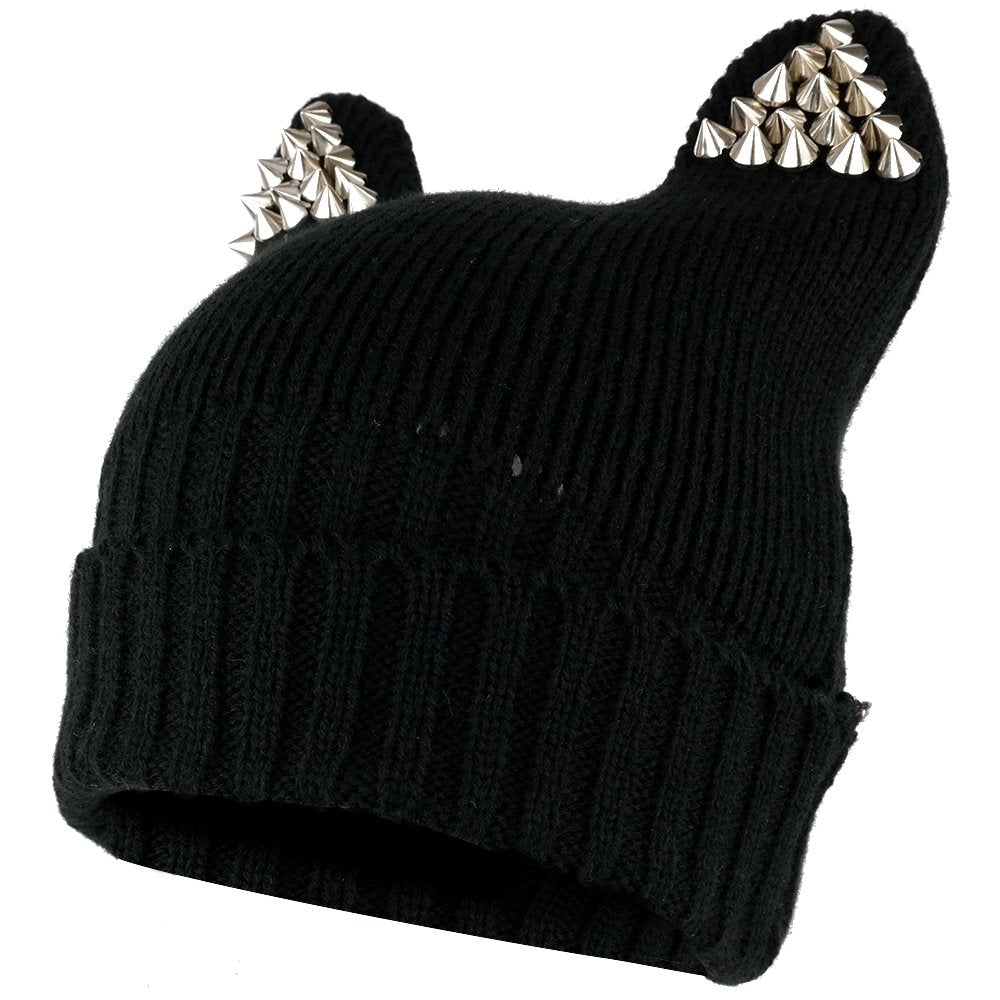 Pussyhat Women's Spiked Stud Cat Ear Beanie Hat